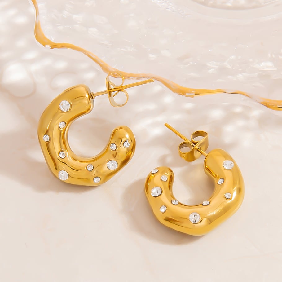 1 Pair C-shape Stainless Steel  Gold Color Hoop Earrings Picture5