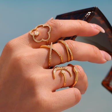 1 Piece Shinning Series Moon Stainless Steel Gold Color Statement Rings h5 Picture2