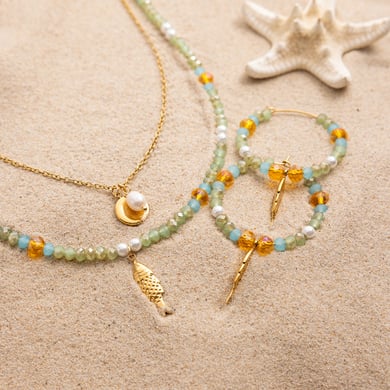 Conjunto de joyería para mujer de 1 pieza de cuentas etéreas de acero inoxidable color dorado h5 Imagen4