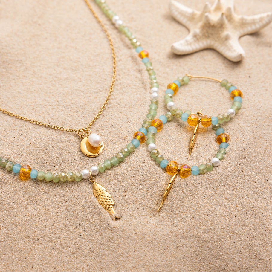 Conjunto de joyería para mujer de 1 pieza de cuentas etéreas de acero inoxidable color dorado Imagen4