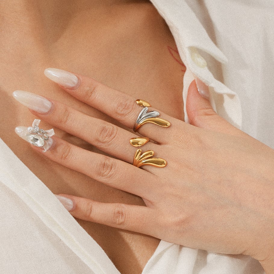 1 Piece Simple Series Daily Irregular Shape Stainless Steel Gold Color Statement Rings Picture3