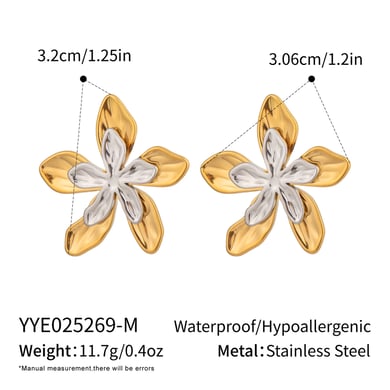 1 Pair Romantic Series Elegant Flower Stainless Steel  Gold Color  Women's Stud Earrings h5 