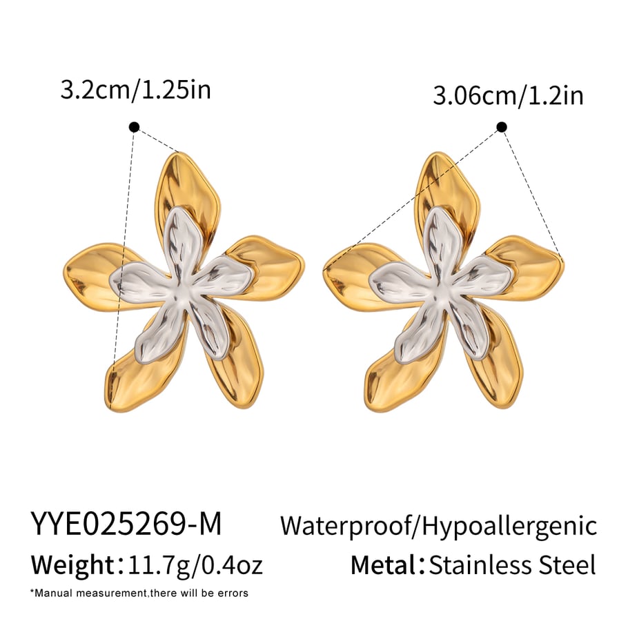 1 Pair Romantic Series Elegant Flower Stainless Steel  Gold Color  Women's Stud Earrings 