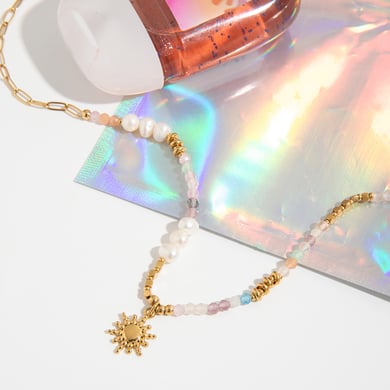 1 Piece Polychrome Beads Sun Stainless Steel Gold Color Women's Pendant Necklaces h5 Picture6