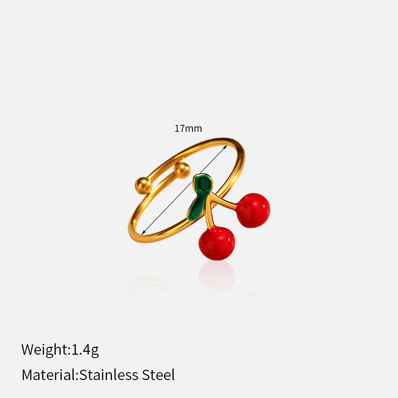 1 Stück süßer Statement-Ring aus Edelstahl mit Kirsche in Goldfarbe 