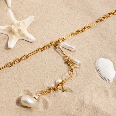 Collier avec pendentif coquillage en acier inoxydable doré pour femme, 1 pièce h5 Image6