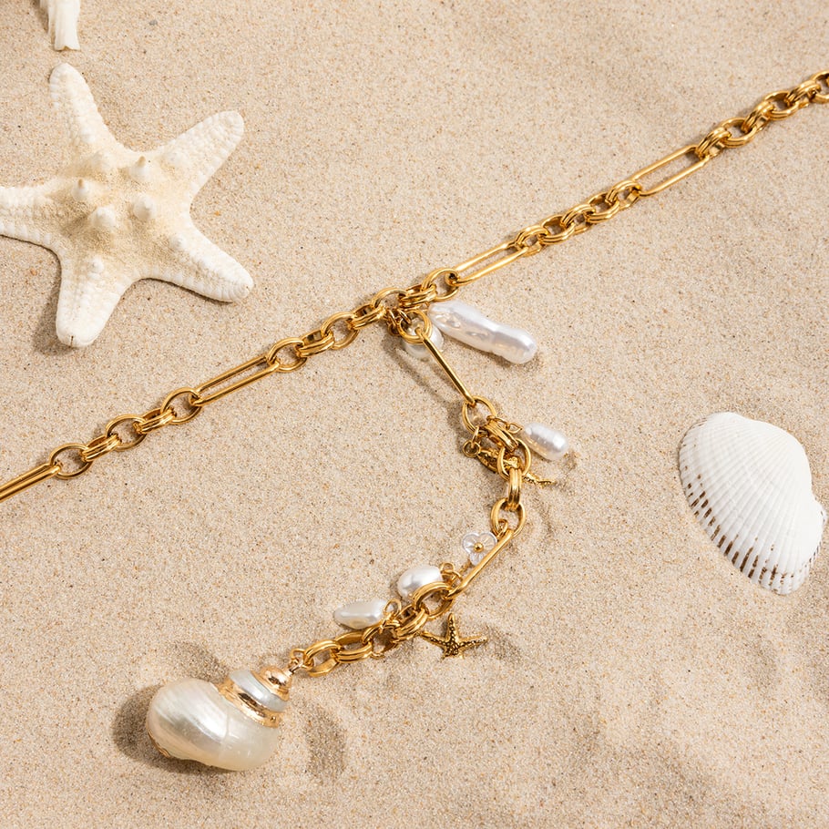 Collier avec pendentif coquillage en acier inoxydable doré pour femme, 1 pièce Image6