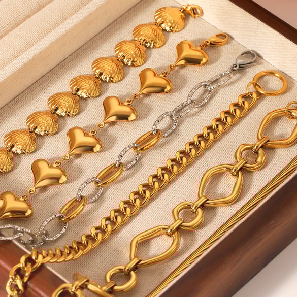 1 paio di bracciali a catena geometrici semplici da donna in acciaio inossidabile, modello giornaliero 2