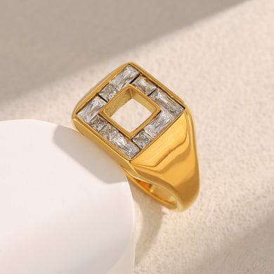 1 Piece Luxurious Series Daily Rectangular Stainless Steel Gold Color Statement Rings h5 Picture2