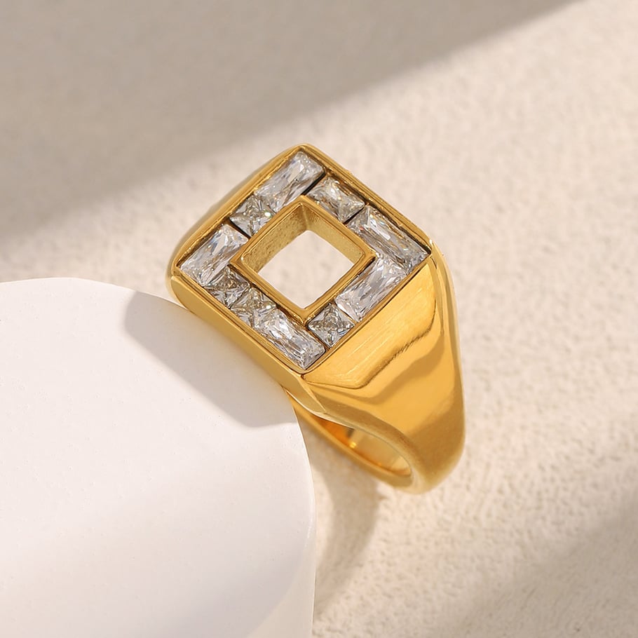 1 Piece Luxurious Series Daily Rectangular Stainless Steel Gold Color Statement Rings Picture2