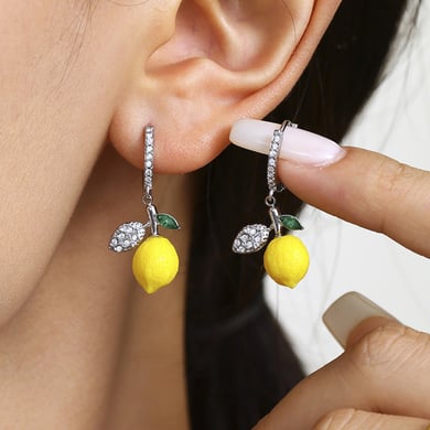 1 Pair Natural Lemon Stainless Steel Gold Color Women's Drop Earrings h5 Picture5