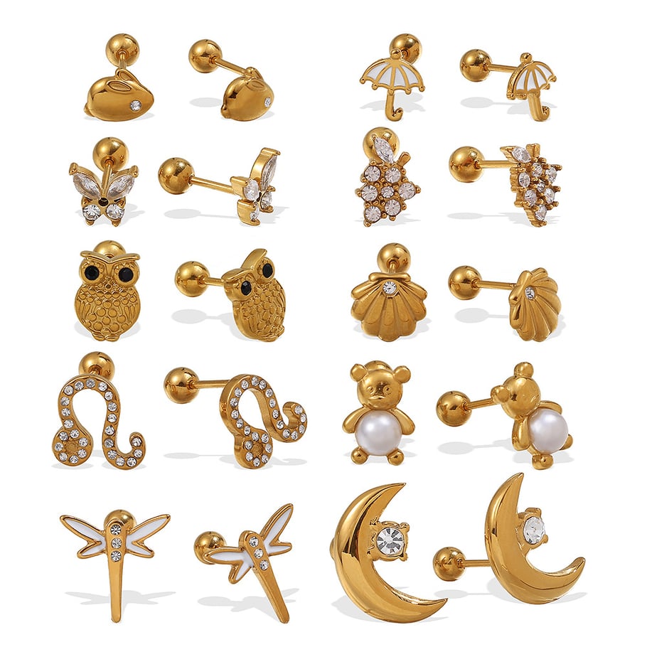 1 Pair Animal Stainless Steel Gold Color Stud Earrings Picture4