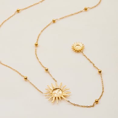 1 collar con colgante de cadena larga de acero inoxidable dorado con diseño de sol sexy para mujer h5 Imagen7