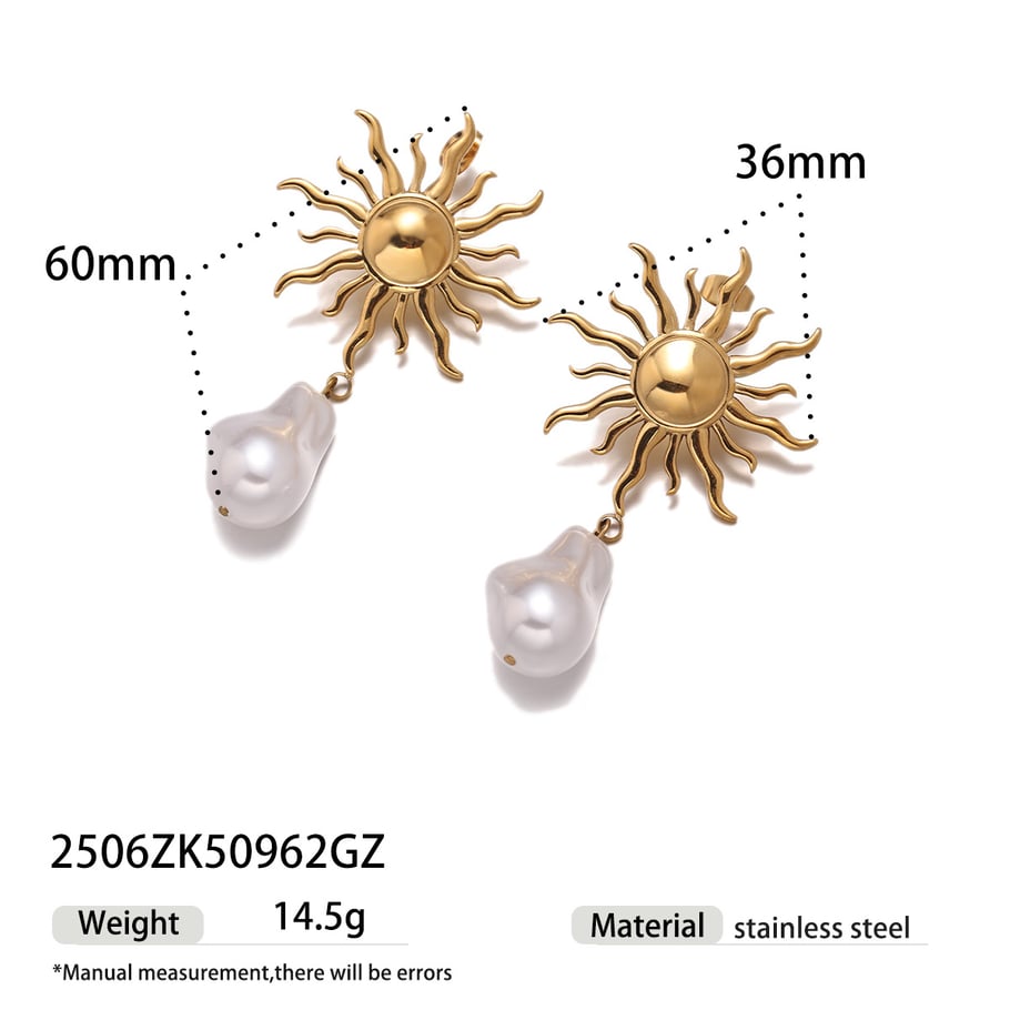 1 Pair Sun Stainless Steel  Gold Color Drop Earrings 