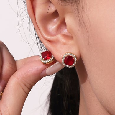 1 Piece Classic Square Stainless Steel Gold Color Red Zircon Women's Jewelry Sets h5 Picture6