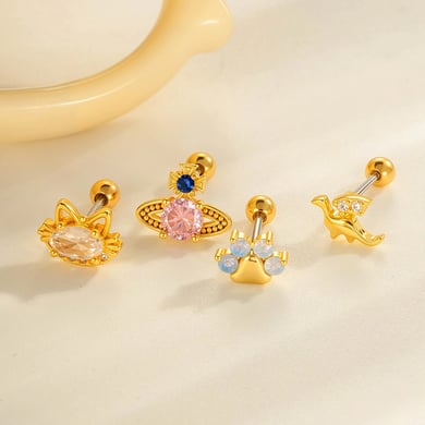 Pendientes de perforación para mujer con circonitas de color cobre y dorado de Planet (1 pieza) h5 Imagen4