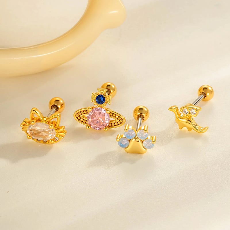 Pendientes de perforación para mujer con circonitas de color cobre y dorado de Planet (1 pieza) Imagen4