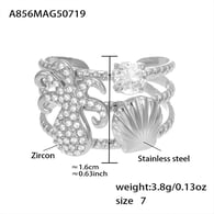 A856-Anello in acciaio con zircone e polpo/Numero 7 Immagine4