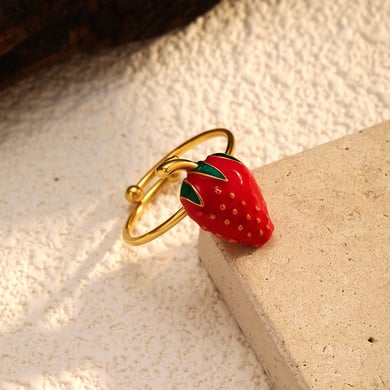 1 Stück süßer Statement-Ring aus Edelstahl mit Kirsche in Goldfarbe h5 Bild3