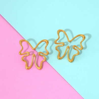 1 paio di orecchini a bottone da donna in acciaio inossidabile color oro con farfalla naturale h5 Immagine5