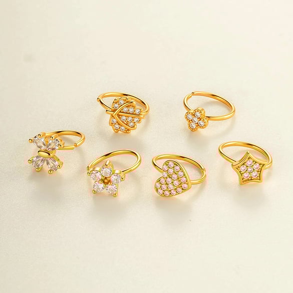 1 Piece Heart Copper Gold Color Zircon Nose Ring 2