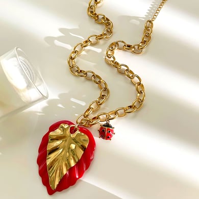 1 Piece Leaf Stainless Steel Gold Color Pendant Necklace h5 Picture5