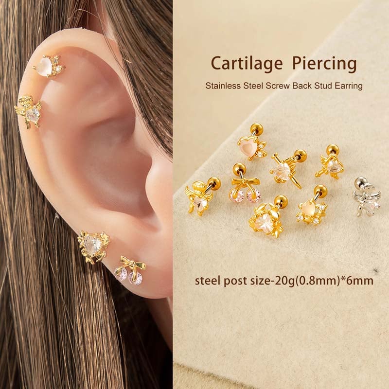 1 stuk hart koper goud kleur zirkoon piercing oorbel Afbeelding4