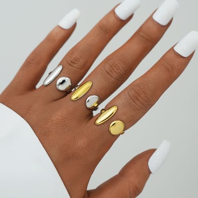 Anillos llamativos de acero inoxidable dorados con forma irregular para uso diario, 1 pieza h5 Imagen3