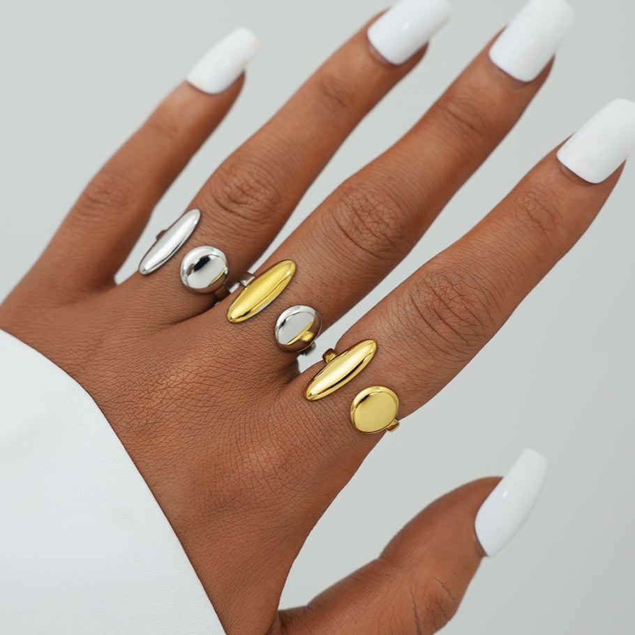 Anillos llamativos de acero inoxidable dorados con forma irregular para uso diario, 1 pieza Imagen3
