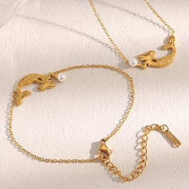 1 Piece Mermaid Shape Stainless Steel Gold Color Women's Charm Bracelets h5 Picture4