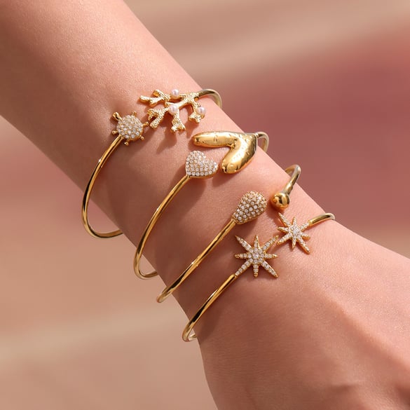 1 stuk vakantie koraal roestvrij staal goudkleurige dames armbanden
