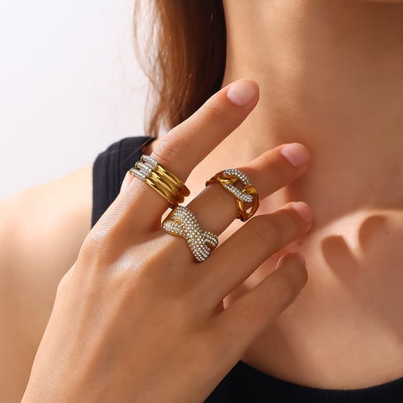 1 Piece Irregular Shape Stainless Steel  Gold Color  Rhinestone Gemstone Ring