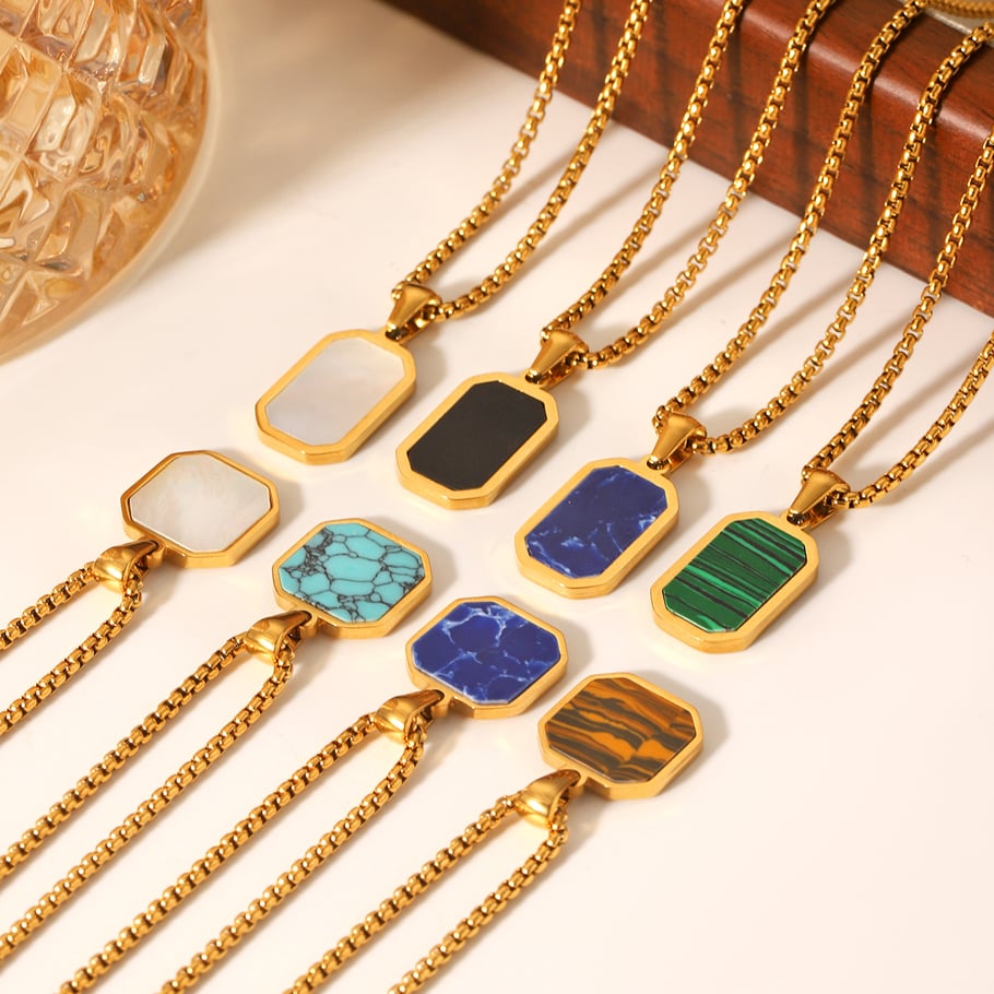 1 Piece Simple Series Daily Rectangle Stainless Steel Natural Stone Women's Pendant Necklaces h5Picture5