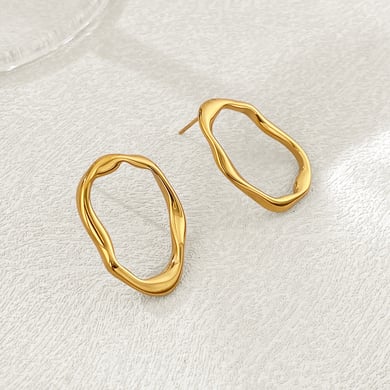 1 paio di orecchini a bottone semplici e irregolari in acciaio inossidabile color oro da donna h5 Immagine7