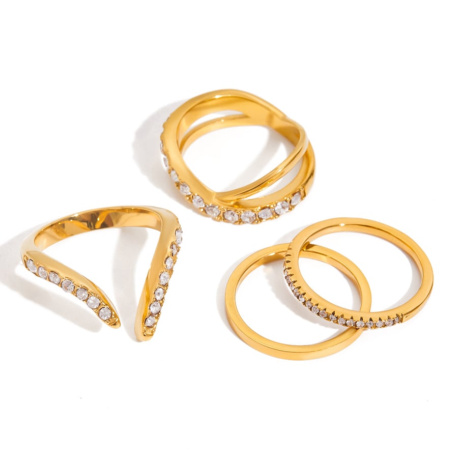 1 Piece Luxurious Geometric Stainless Steel Gold Color Women's Gemstone Rings Picture10