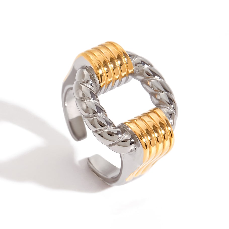 1 stuk moderne rechthoekige roestvrijstalen statement ringen in goudkleur 