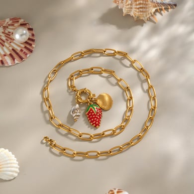 1 Piece Strawberry Stainless Steel Gold Color Pendant Necklace h5 Picture2