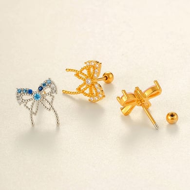 1 stuk strikknoop koper goudkleurige zirkoon piercing oorbel h5 Afbeelding3