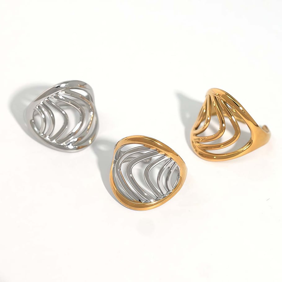 1 pezzo semplice striscia in acciaio inossidabile color oro anelli minimalisti Immagine7