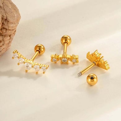 1 Piece Star Copper Gold Color Zircon Piercing Earring h5 Picture3