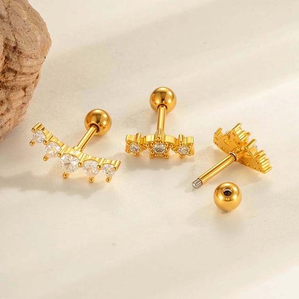 1 Piece Star Copper Gold Color Zircon Piercing Earring 2