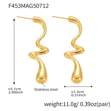 1 paio di orecchini pendenti da donna in acciaio inossidabile color oro dalla forma irregolare, adatti tutti i giorni h5 Immagine2
