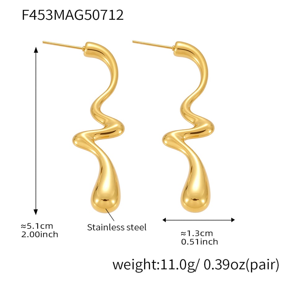 1 paio di orecchini pendenti da donna in acciaio inossidabile color oro dalla forma irregolare, adatti tutti i giorni Immagine2