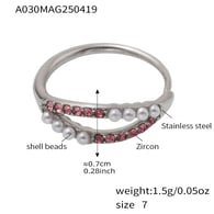 A030-Steel Pink Diamond Pearl Ring/No.7 Picture16