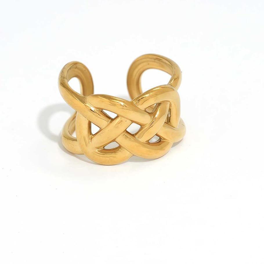 Anillos llamativos de acero inoxidable tejido informal en color dorado de 1 pieza 