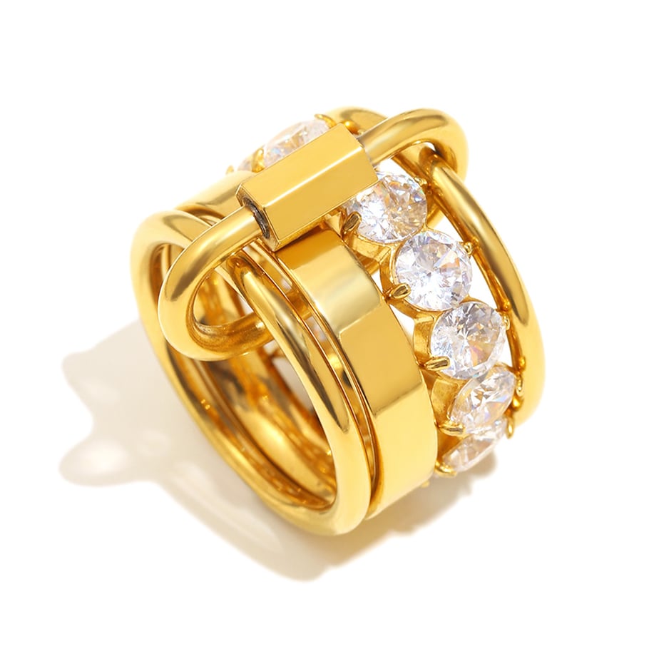 1 Piece Luxurious Series Casual Circle Stainless Steel Women's Gemstone Rings 