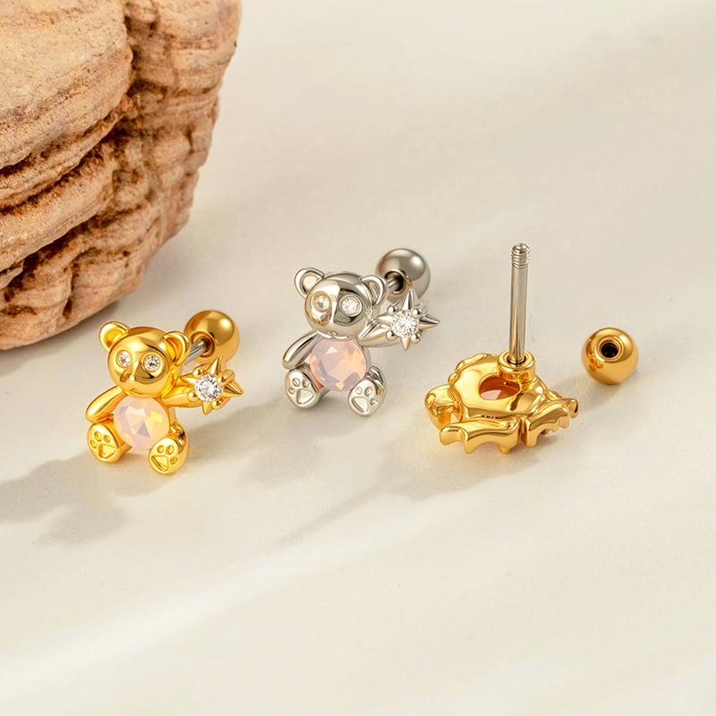 1 pieza de pendientes de perforación para mujer con circonitas de color cobre y dorado de Sweet Bear Imagen3