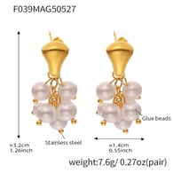 F039-Golden White Shell Pearl Earrings 