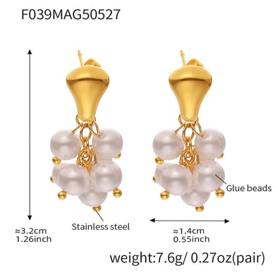 1 Pair Gorgeous Natural Stone Tassel Stainless Steel Gold Color Women's Drop Earrings h5 