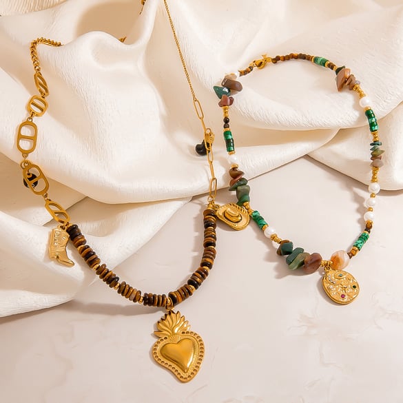1 Stück Simple Series Casual Heart Edelstahl Perlenketten für Damen 2
